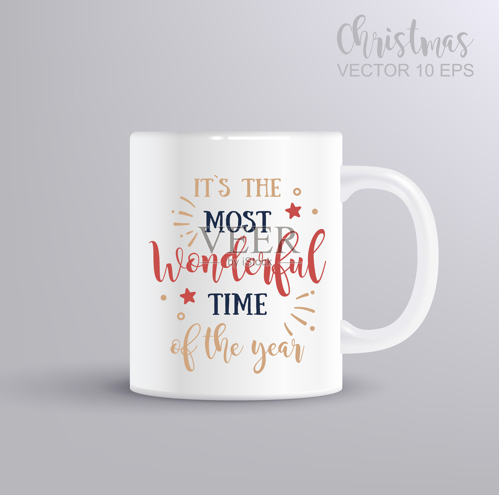矢量现代毛笔书法，这是一年中最美妙的时刻。圣诞概念与马克杯模型插画图片素材