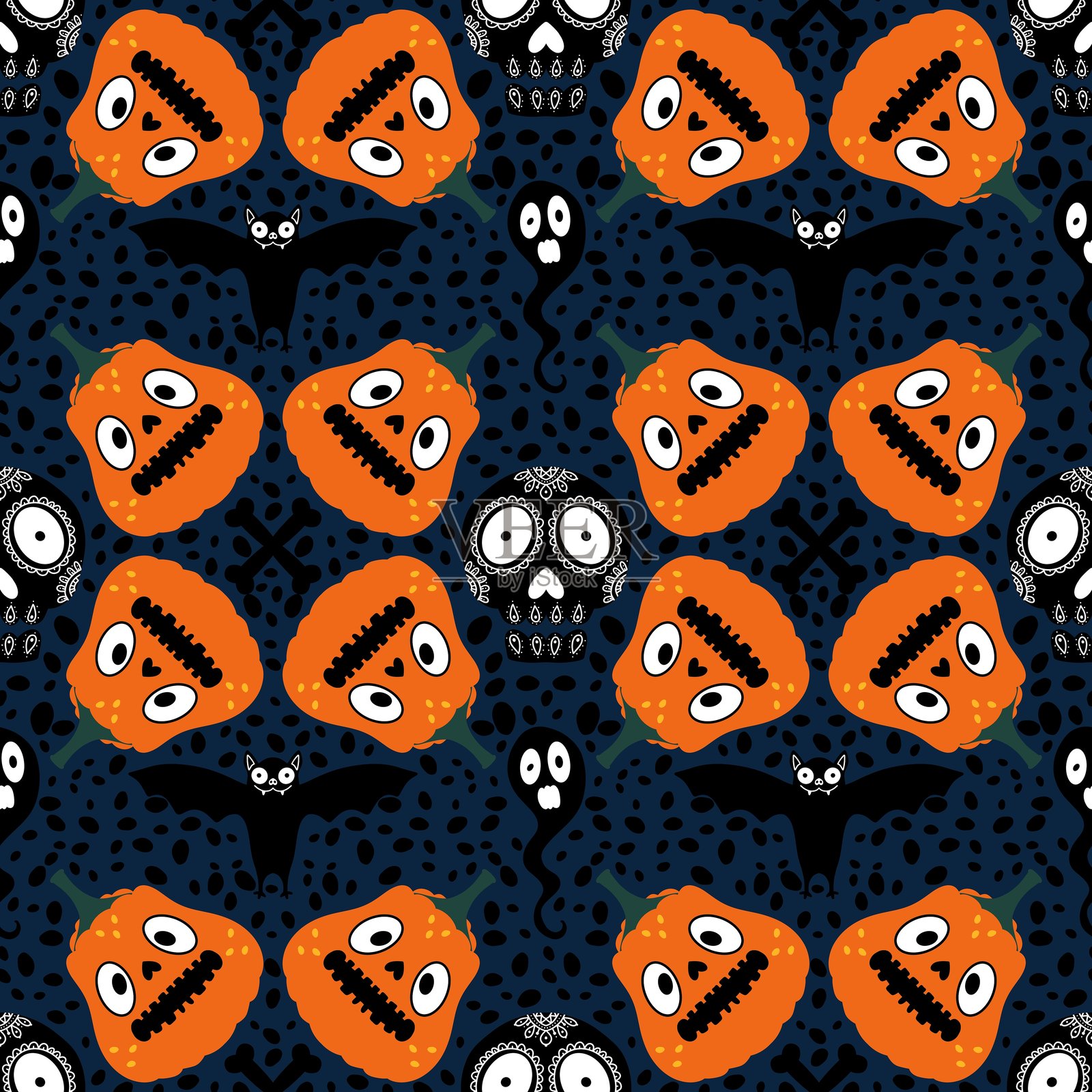 万圣节无缝南瓜图案用于织物和纺织品及包装插画图片素材