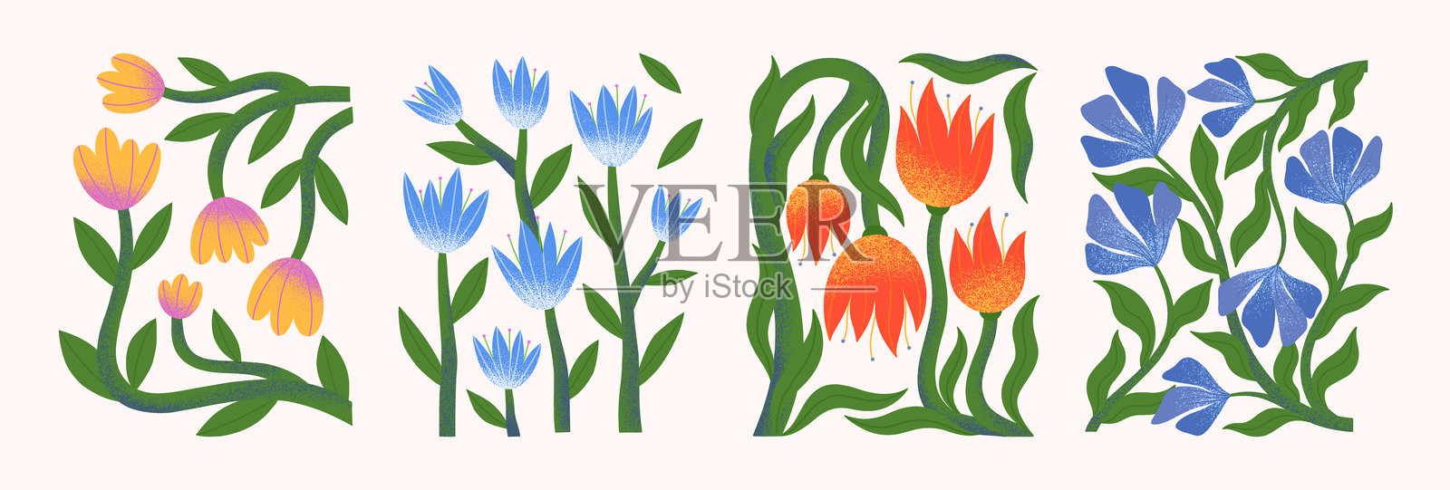 抽象花矢量组合与手绘花卉插画图片素材