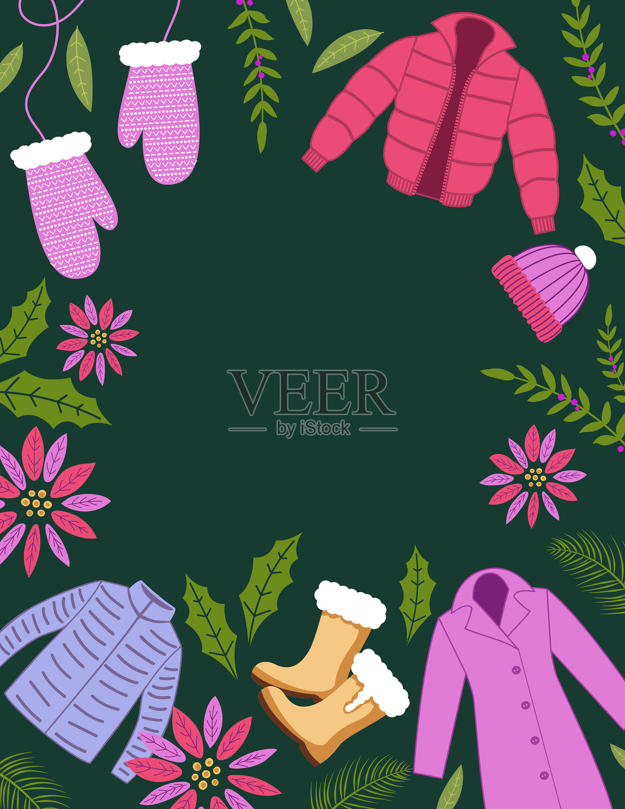 冬天的衣服边界与复制空间在中心插画图片素材