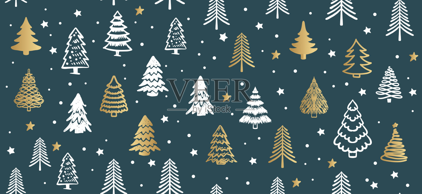 红色背景上的圣诞树图案，手绘插图。插画图片素材