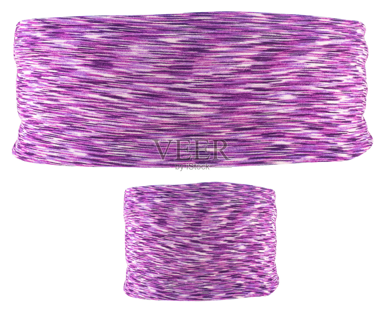 紫色训练头带和腕带隔离在一个白色的背景。慢跑和运动的手环。照片摄影图片