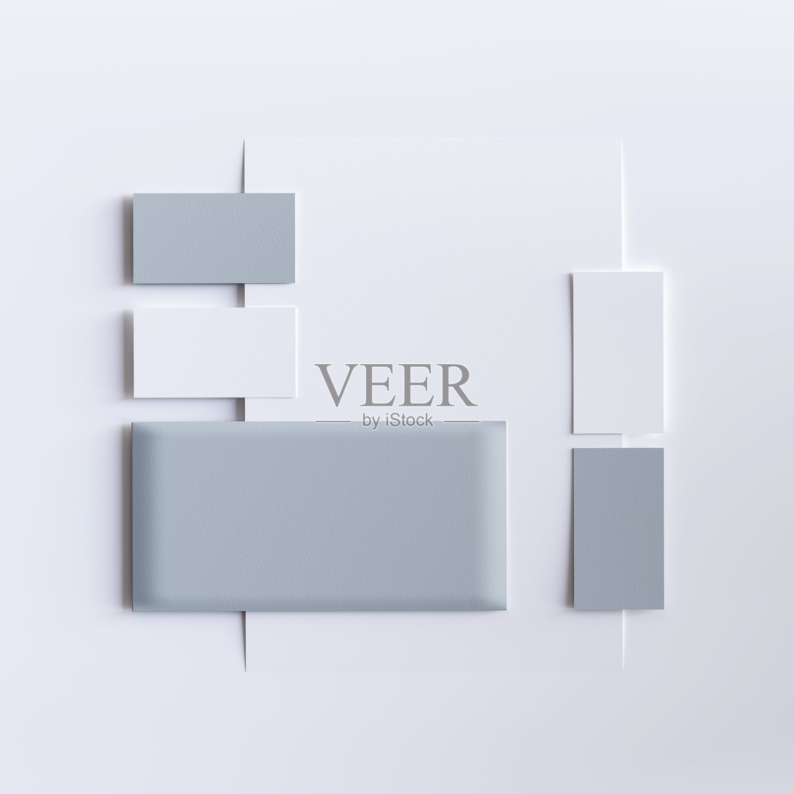 一套收集空白空白的白色文具模型，名片A4，传单照片摄影图片