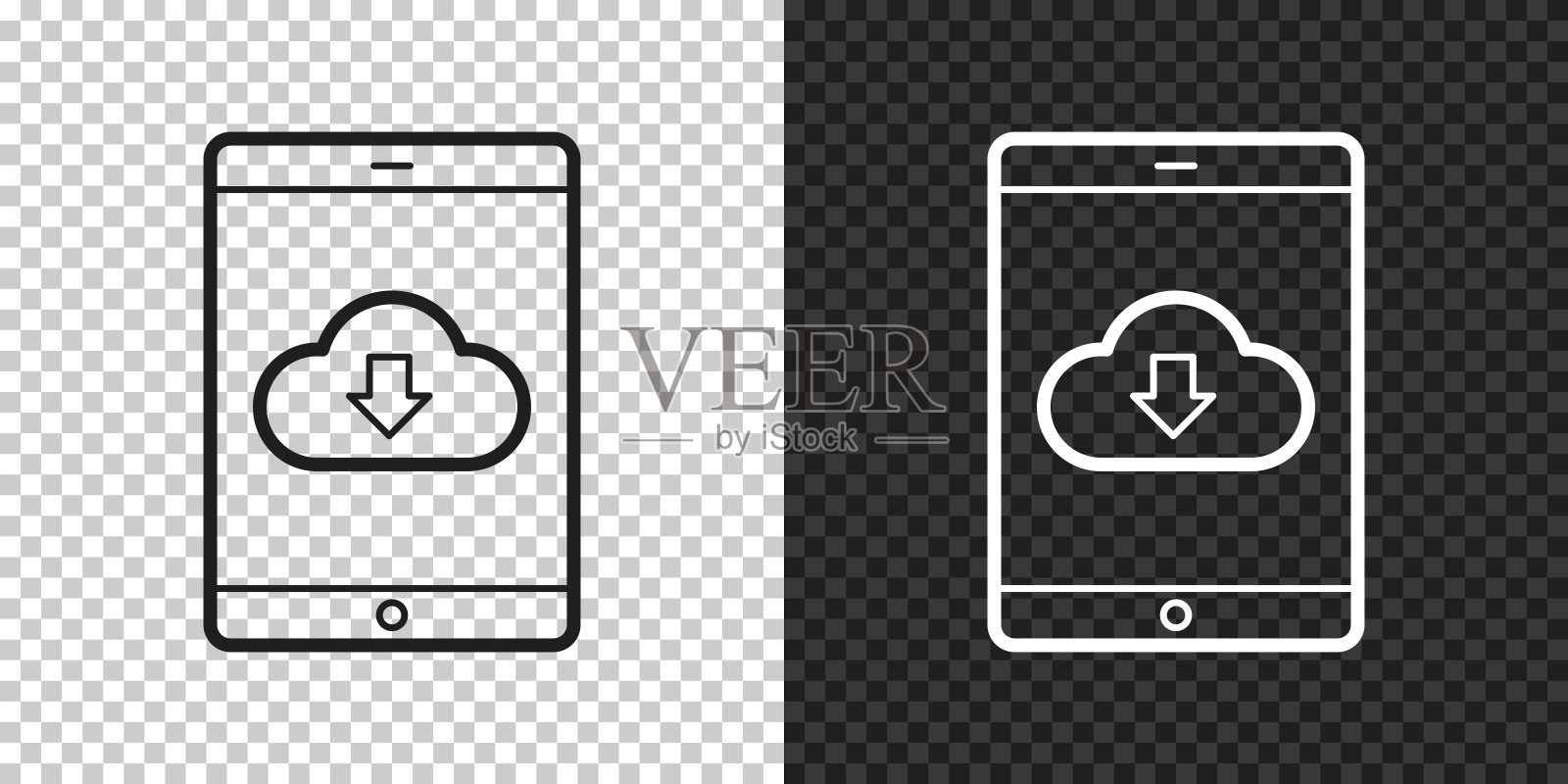 云下载到平板电脑。空白背景上的设计图标插画图片素材