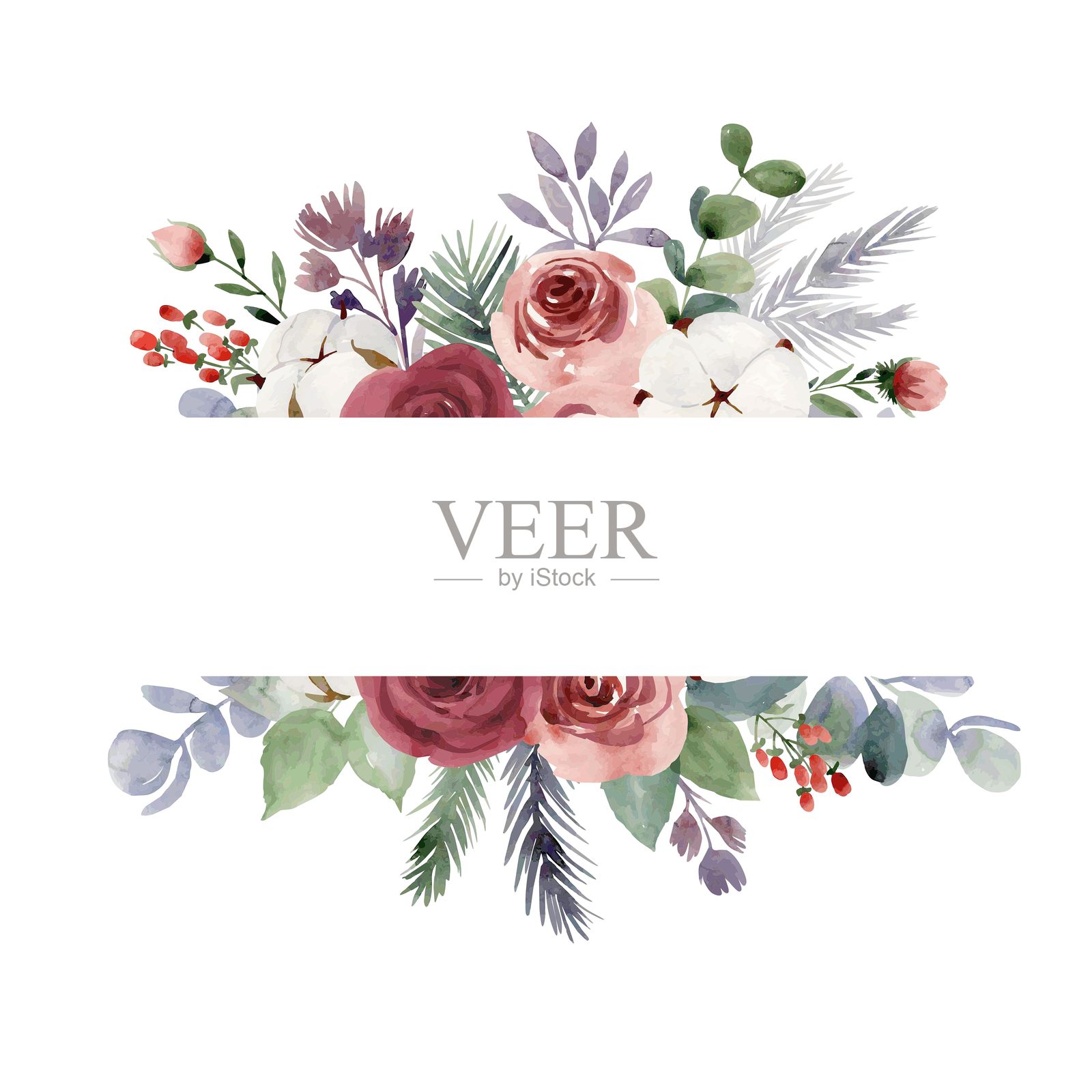 水彩圣诞框架与鲜花。插画图片素材