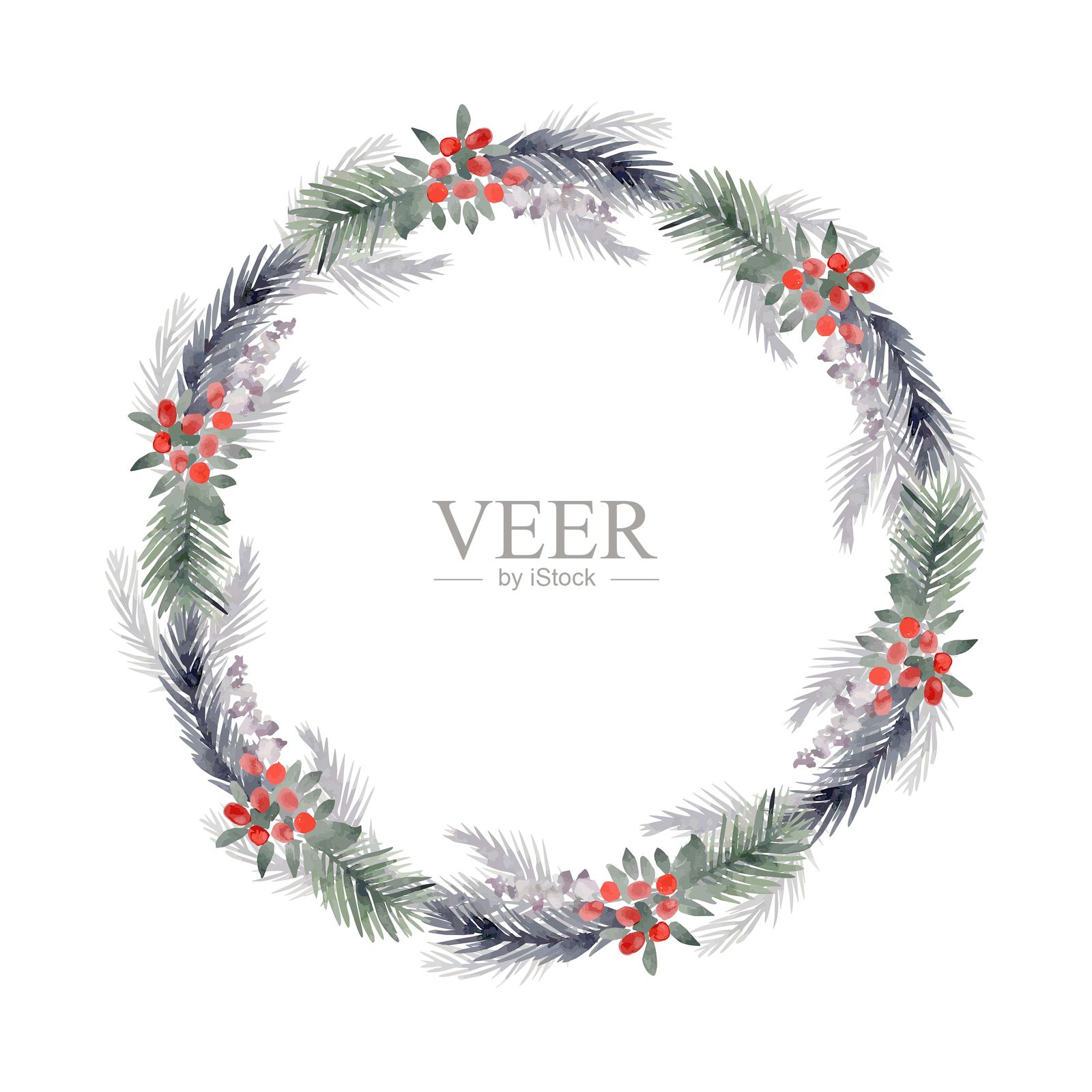 水彩圣诞花环与冷杉枝。插画图片素材