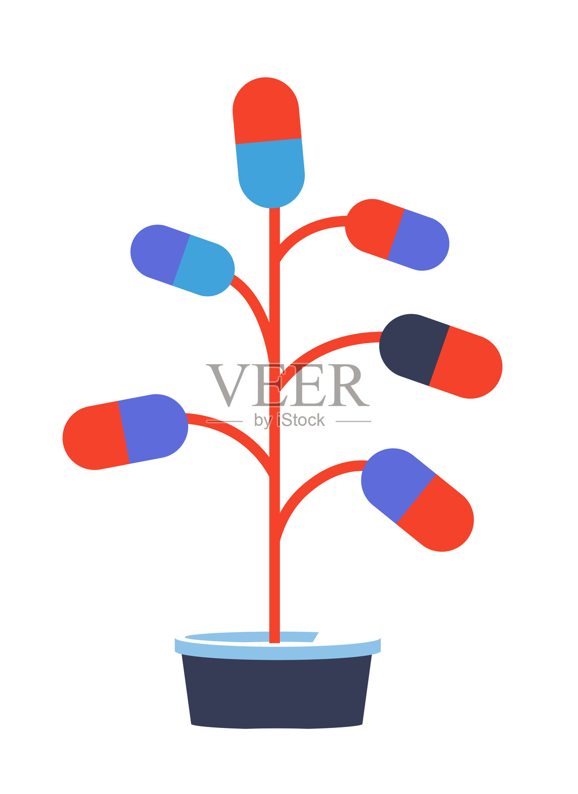 长在树上的药用胶囊插画图片素材