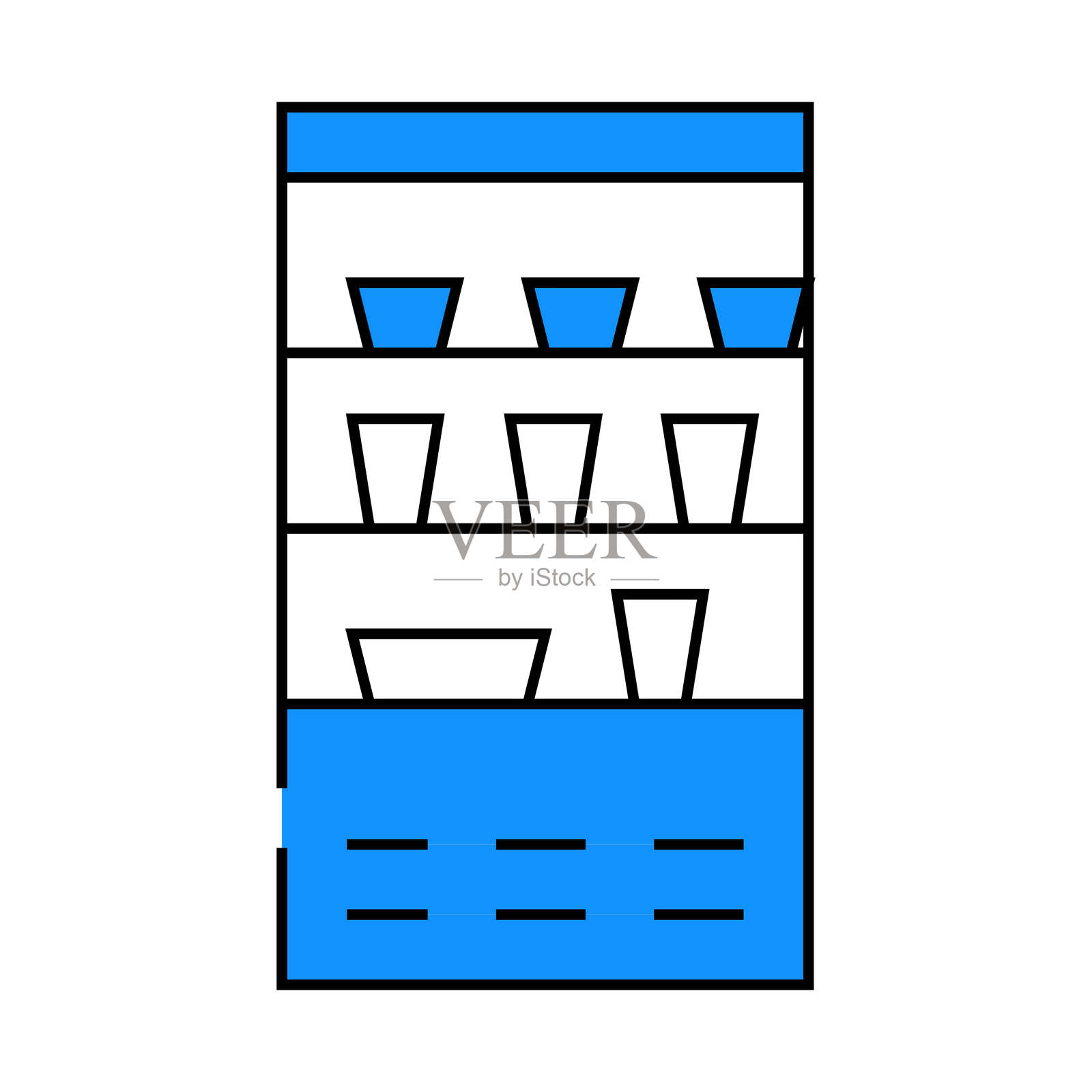 冰箱与食品和饮料在食堂图标彩色插图插画图片素材