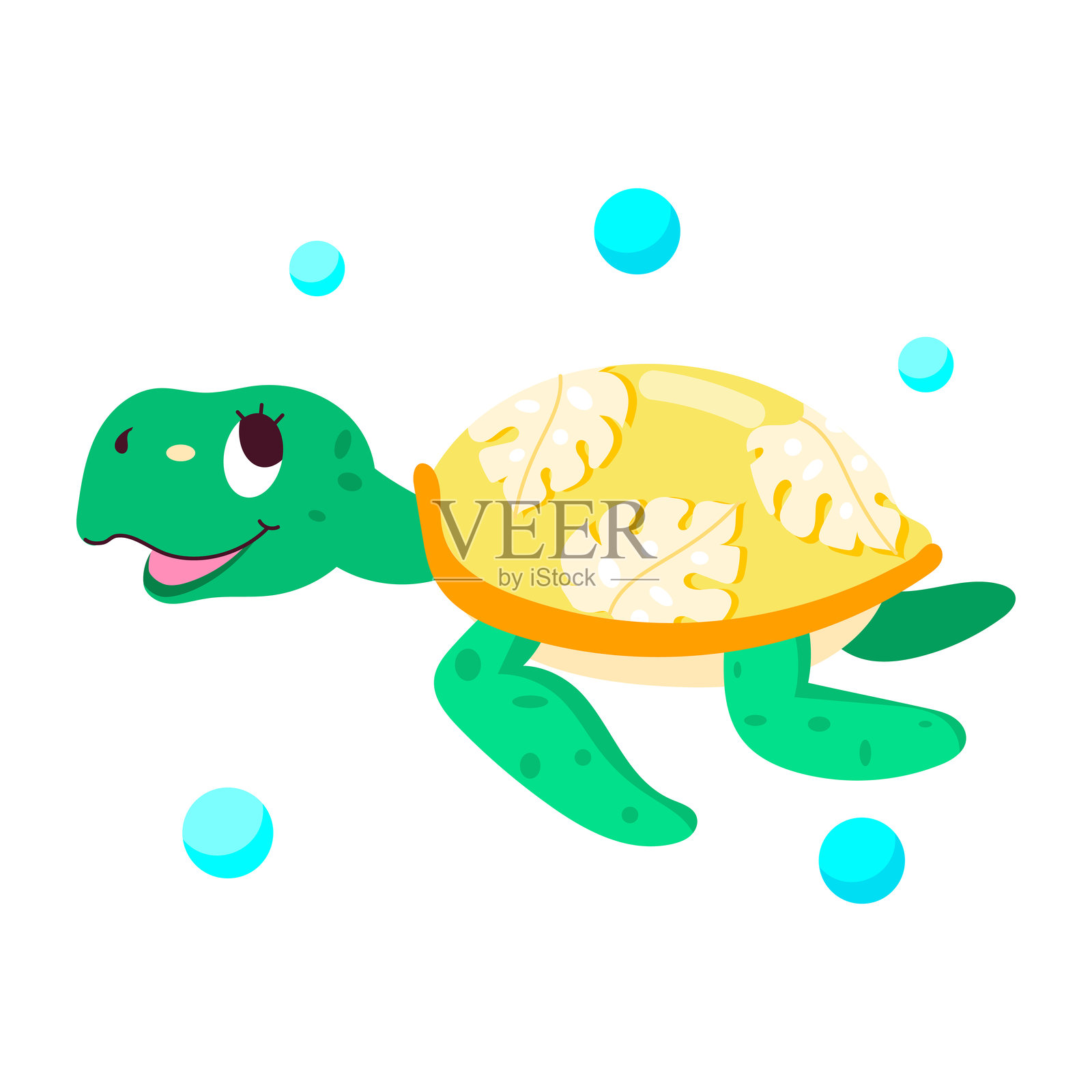 卡通风格的海龟游泳贴纸插画图片素材