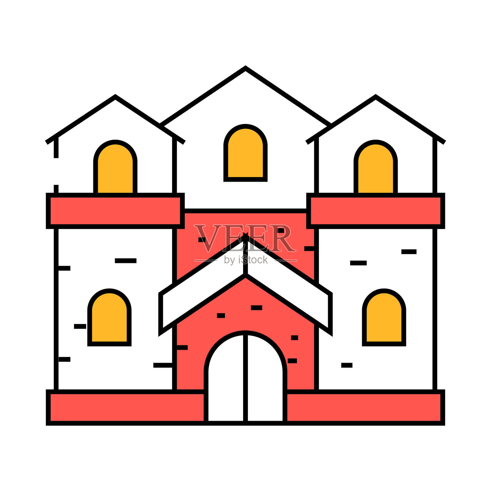 中世纪的房子图标彩色插图插画图片素材