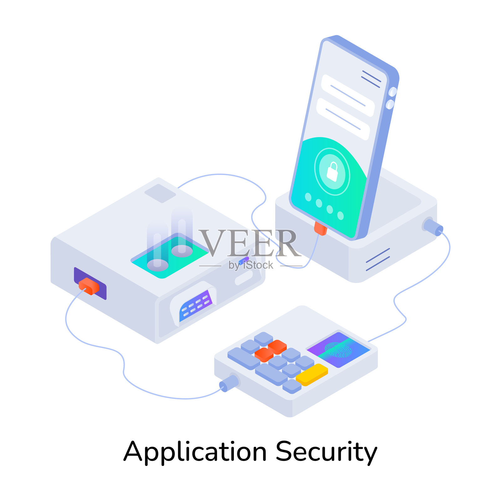 应用程序安全性的等距图标插画图片素材
