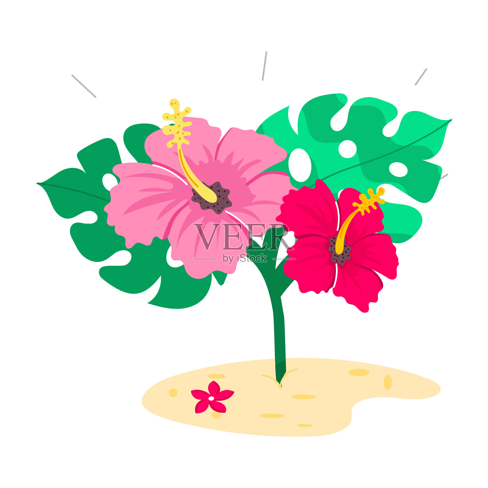 漫画风格的迷迭花贴纸插画图片素材