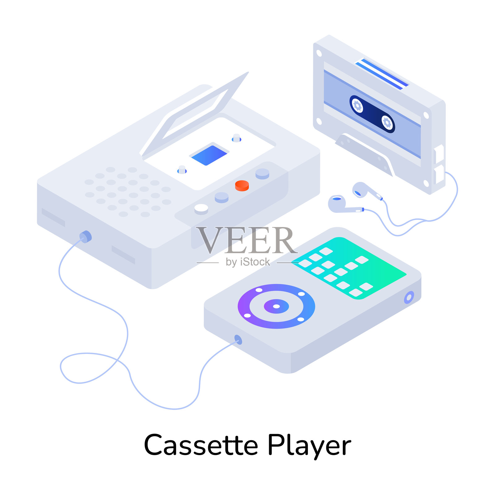 卡带播放器的等距风格图标插画图片素材