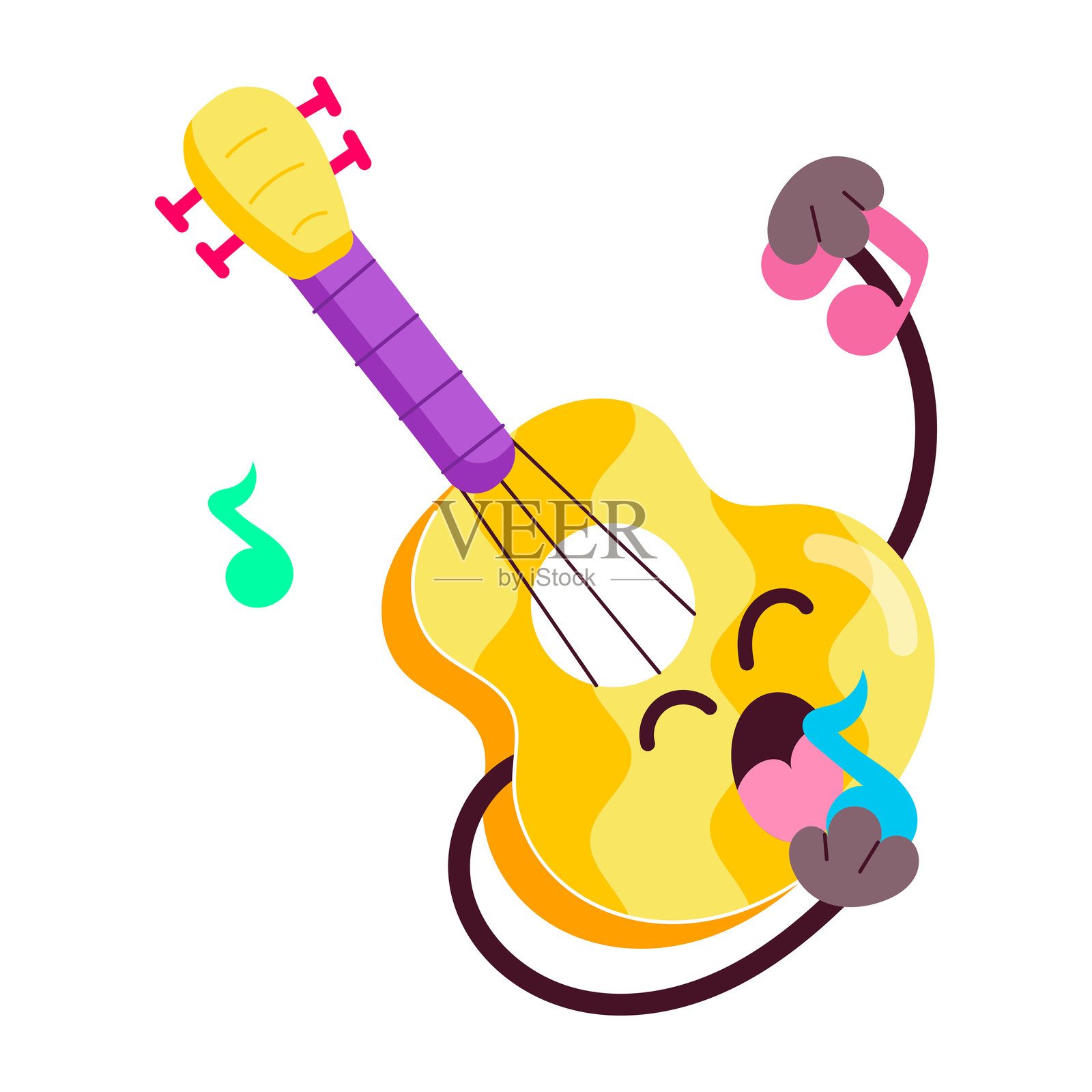 漫画风格的吉他音乐贴纸插画图片素材