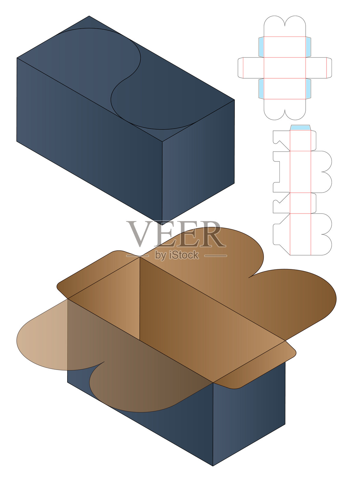 盒包装模切模板设计。三维模型插画图片素材