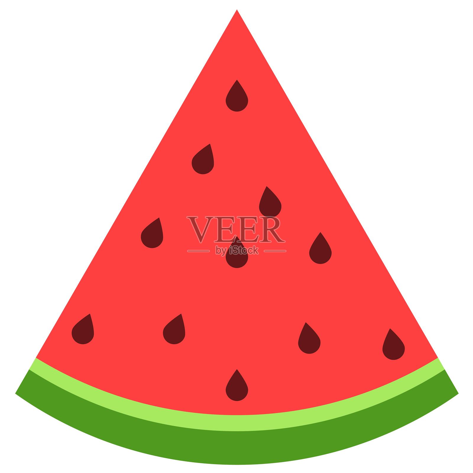 新鲜的三角形切西瓜孤立的白色背景。平面设计插画图片素材
