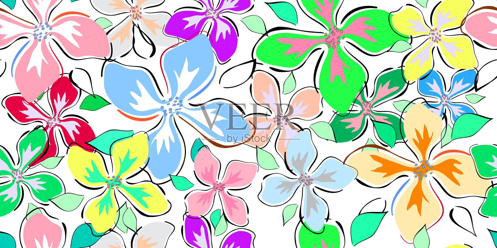 时尚的无缝花纹。现代花卉装饰。创意夏日拼贴。插画图片素材