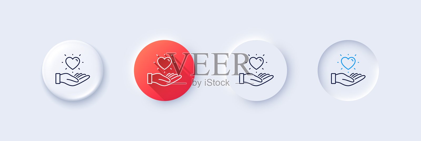 按住心脏线图标。朋友爱星座。品牌大使手。行图标。向量插画图片素材