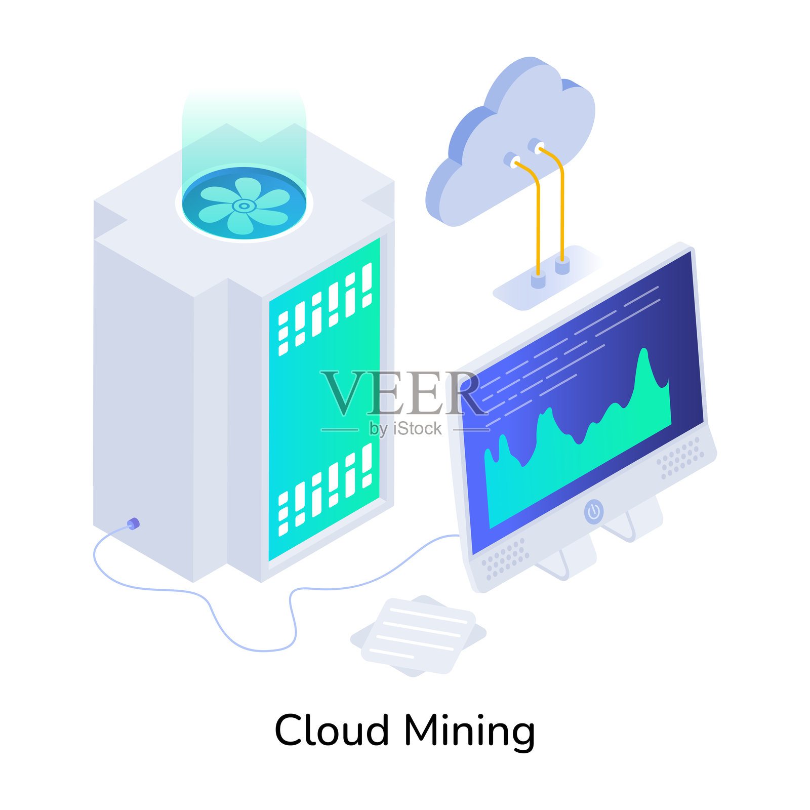 云采矿图标在等距风格插画图片素材