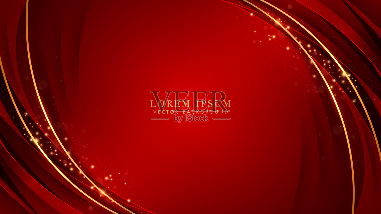 红色曲线背景配金色线条，闪闪发光，还有散景效果装饰插画图片素材