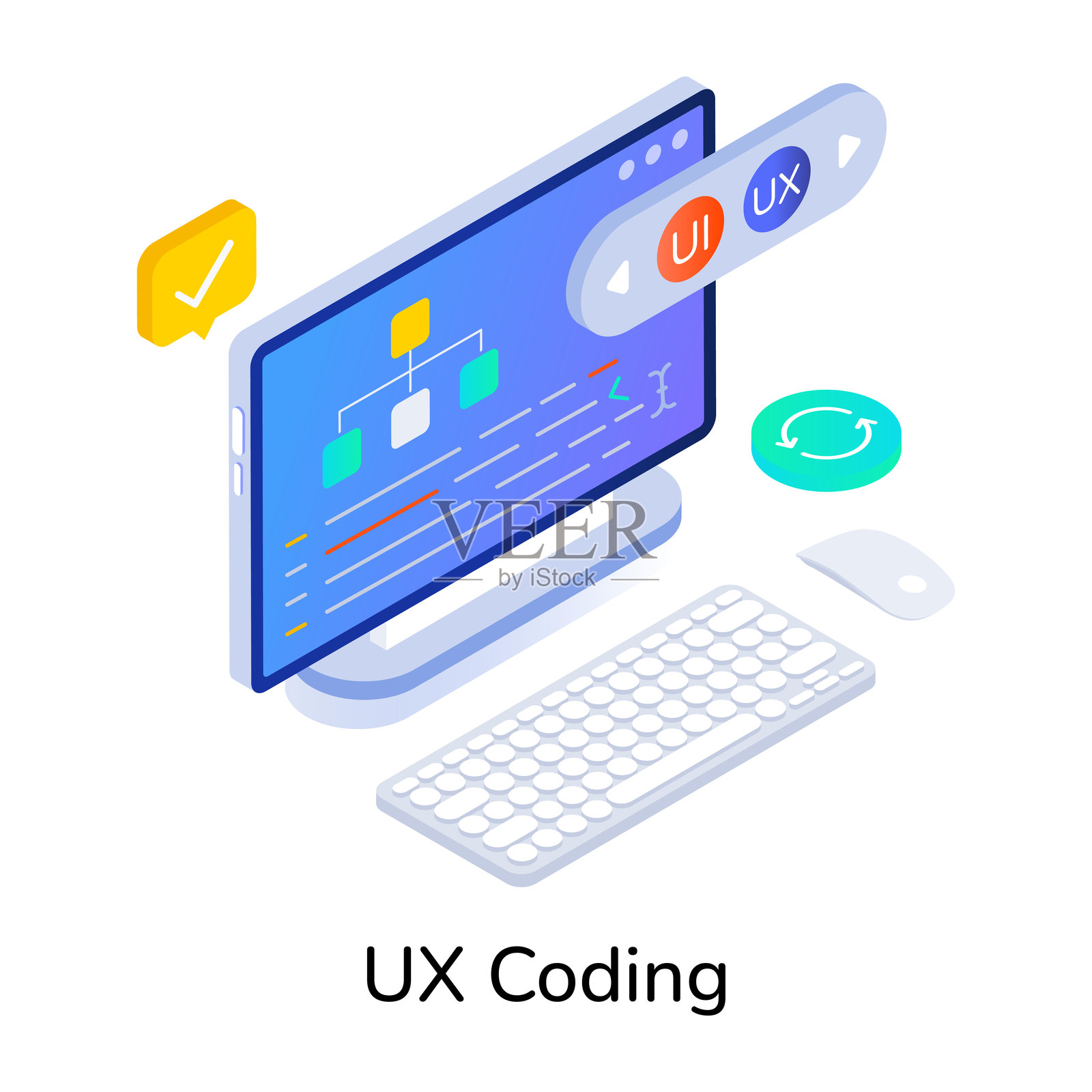 用户体验编码软件的等距风格图标插画图片素材