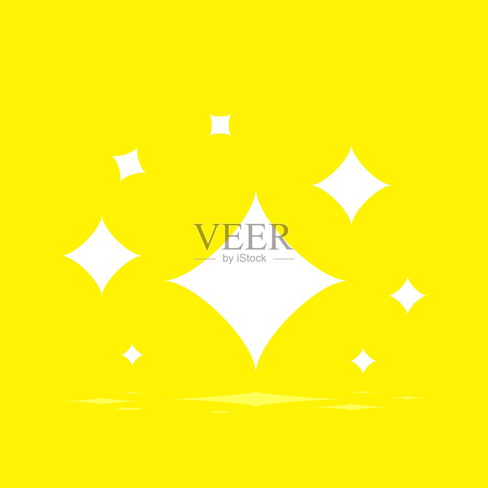 闪闪发光的白色星星，形状各异，在黄色的背景上反光插画图片素材