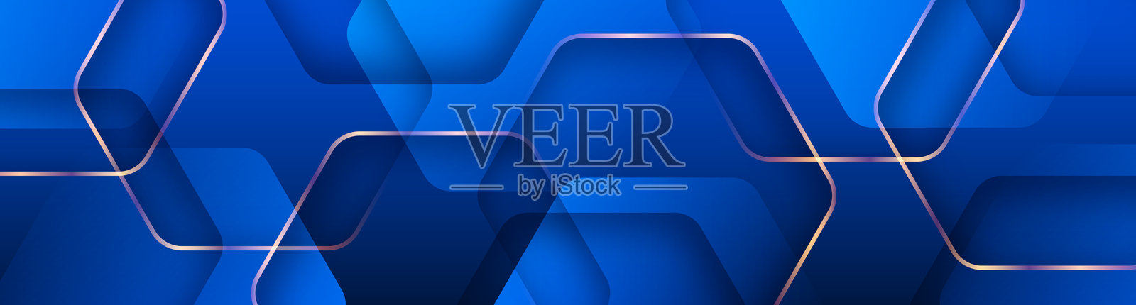 3D蓝色豪华抽象背景重叠层上明亮的空间用金色线条六边形效果装饰。优雅的横幅与几何形状。现代平面设计元素裁剪风格的概念，网页，传单，卡片，或小册子封面插画图片素材