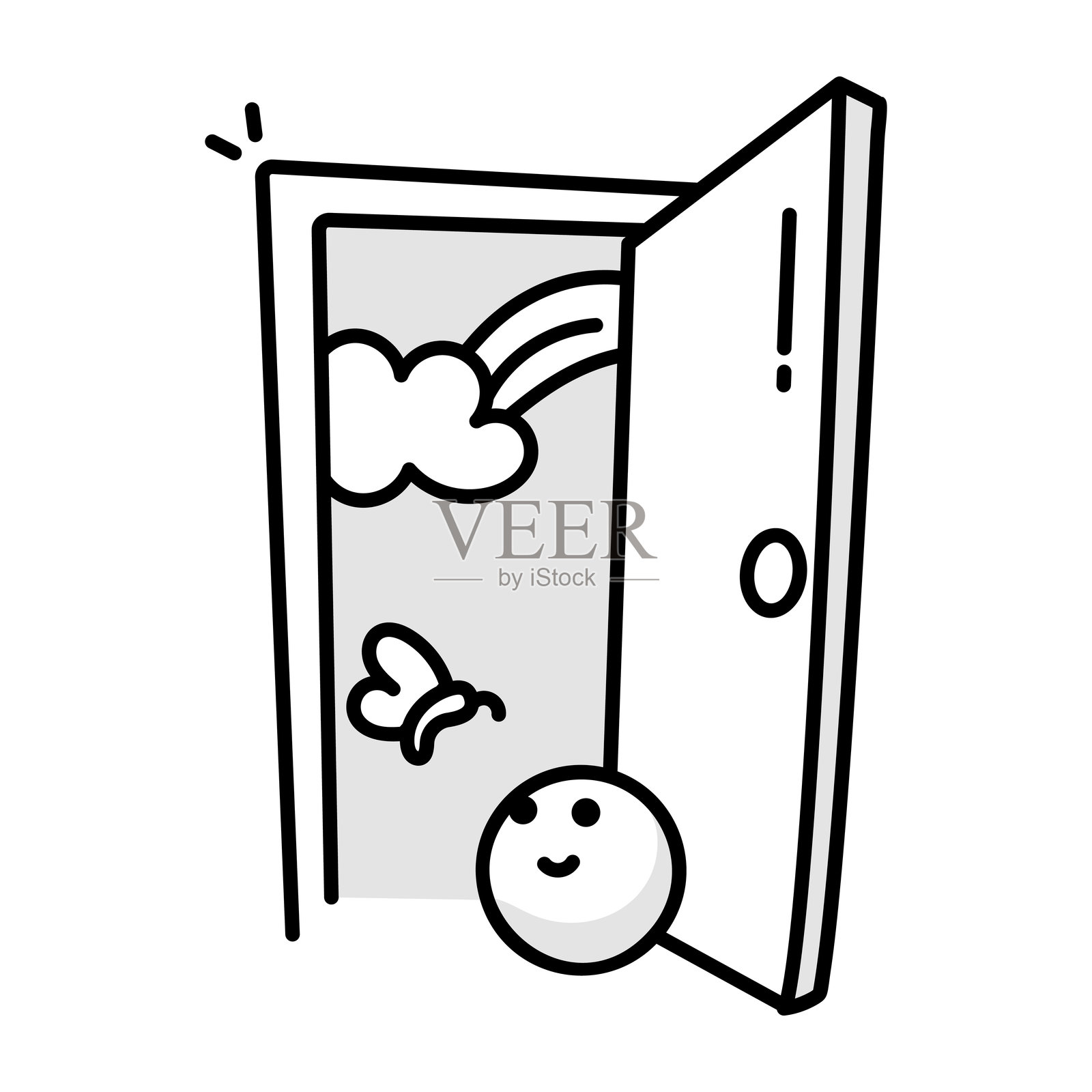 打开门图标在绘图风格插画图片素材