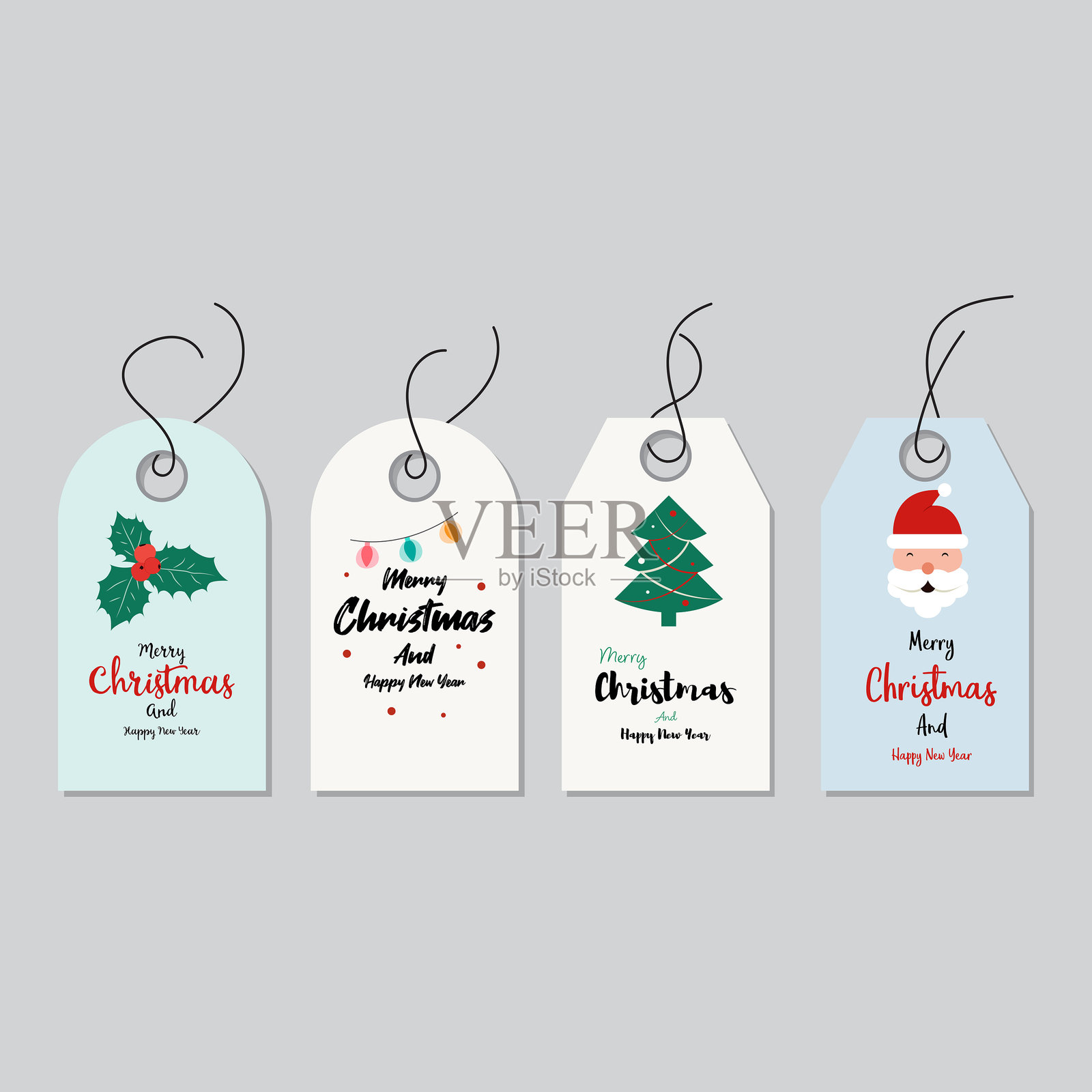 圣诞快乐，新年快乐标签集矢量设计。插画图片素材