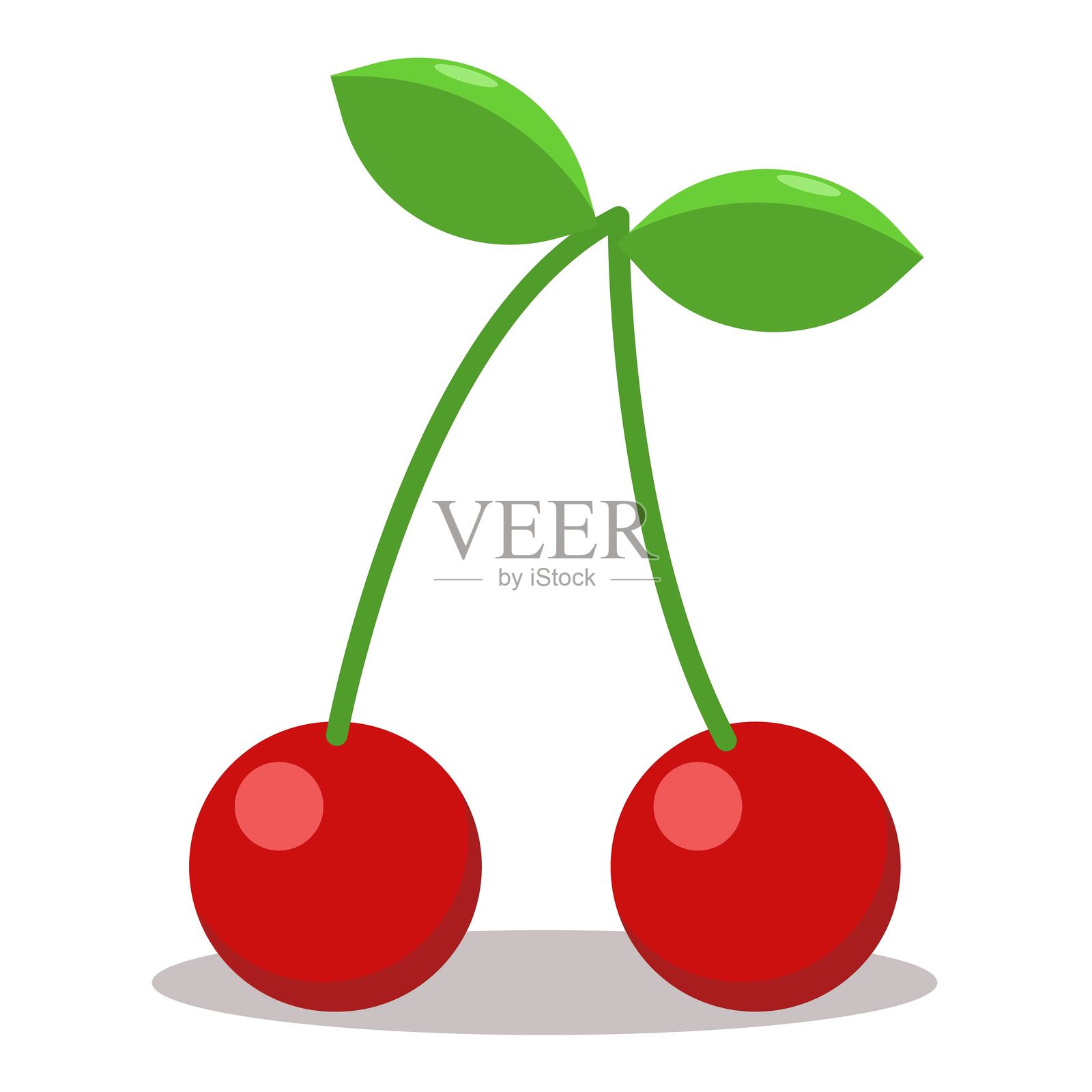 在白色背景上孤立的新鲜樱桃果。平面设计插画图片素材