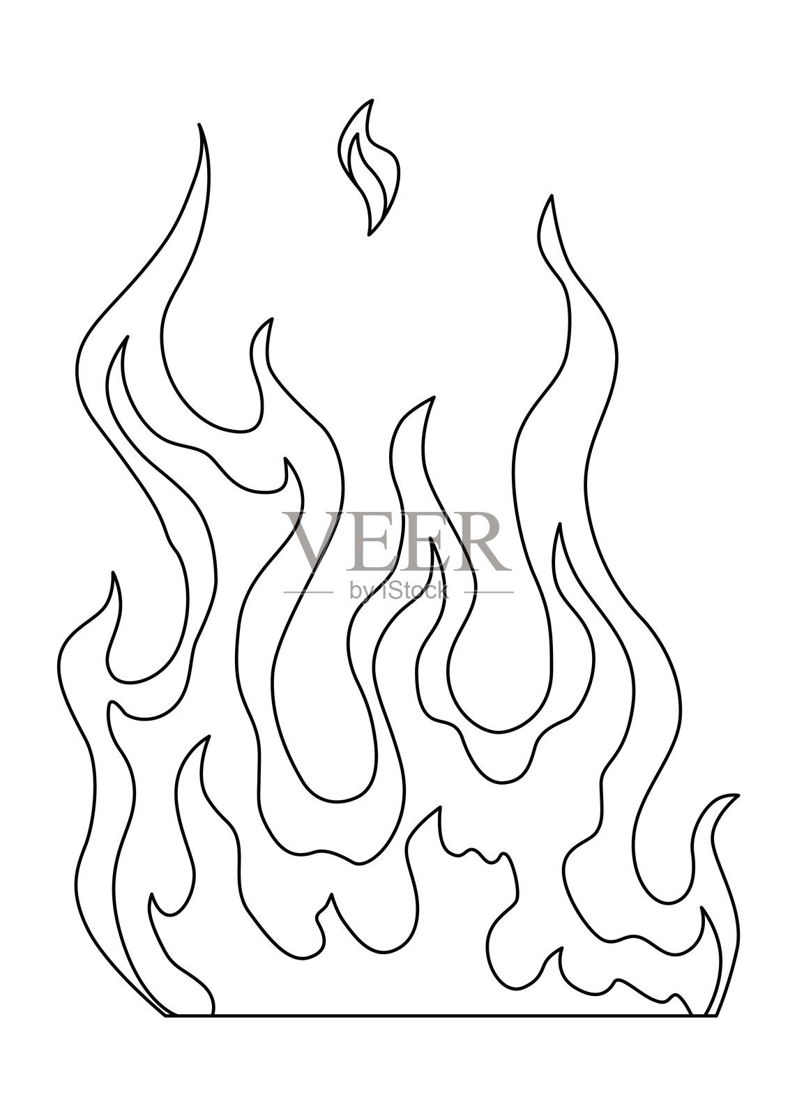 火焰线图标。卡通热野火或篝火，燃烧动力火热。动力光能量廓形线形风格。扁平风格的篝火元素插画图片素材