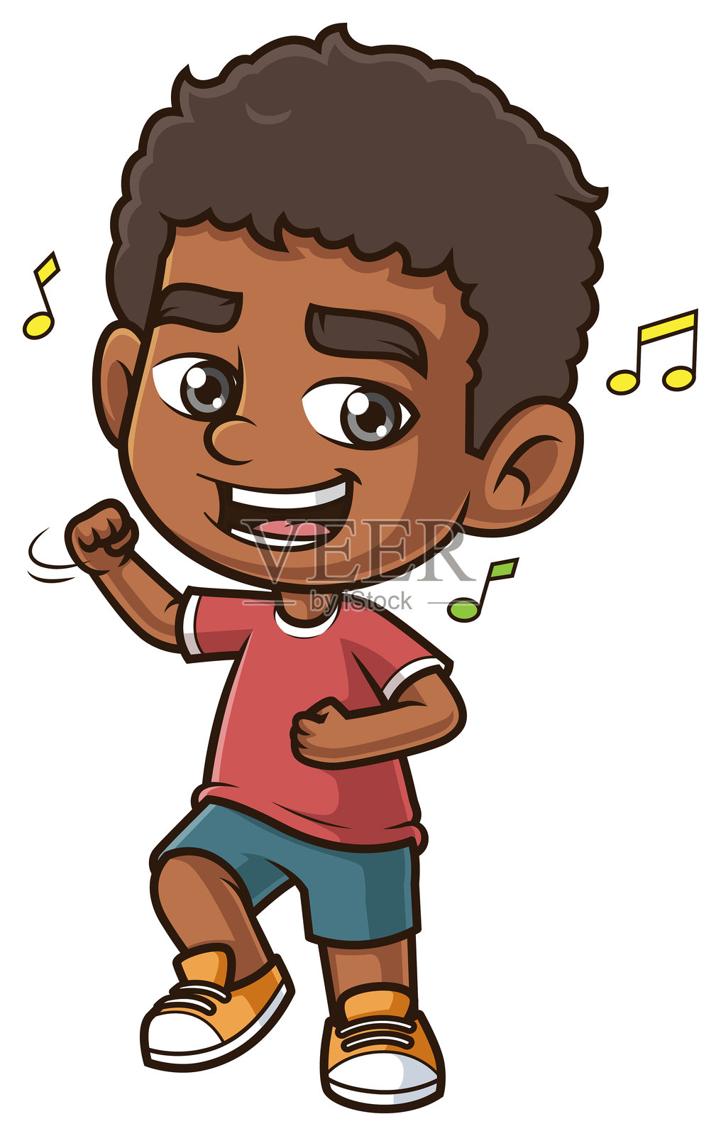 非裔美国男孩跳舞的卡通插图插画图片素材
