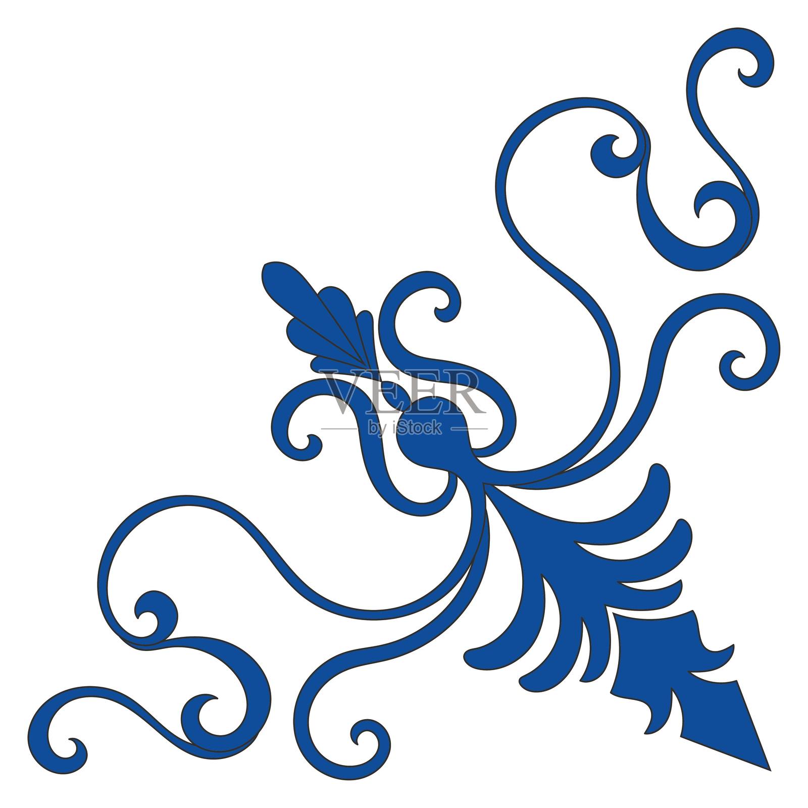 复古泰国图案角线制作卡片，蓝线，抽象的元素。插画图片素材