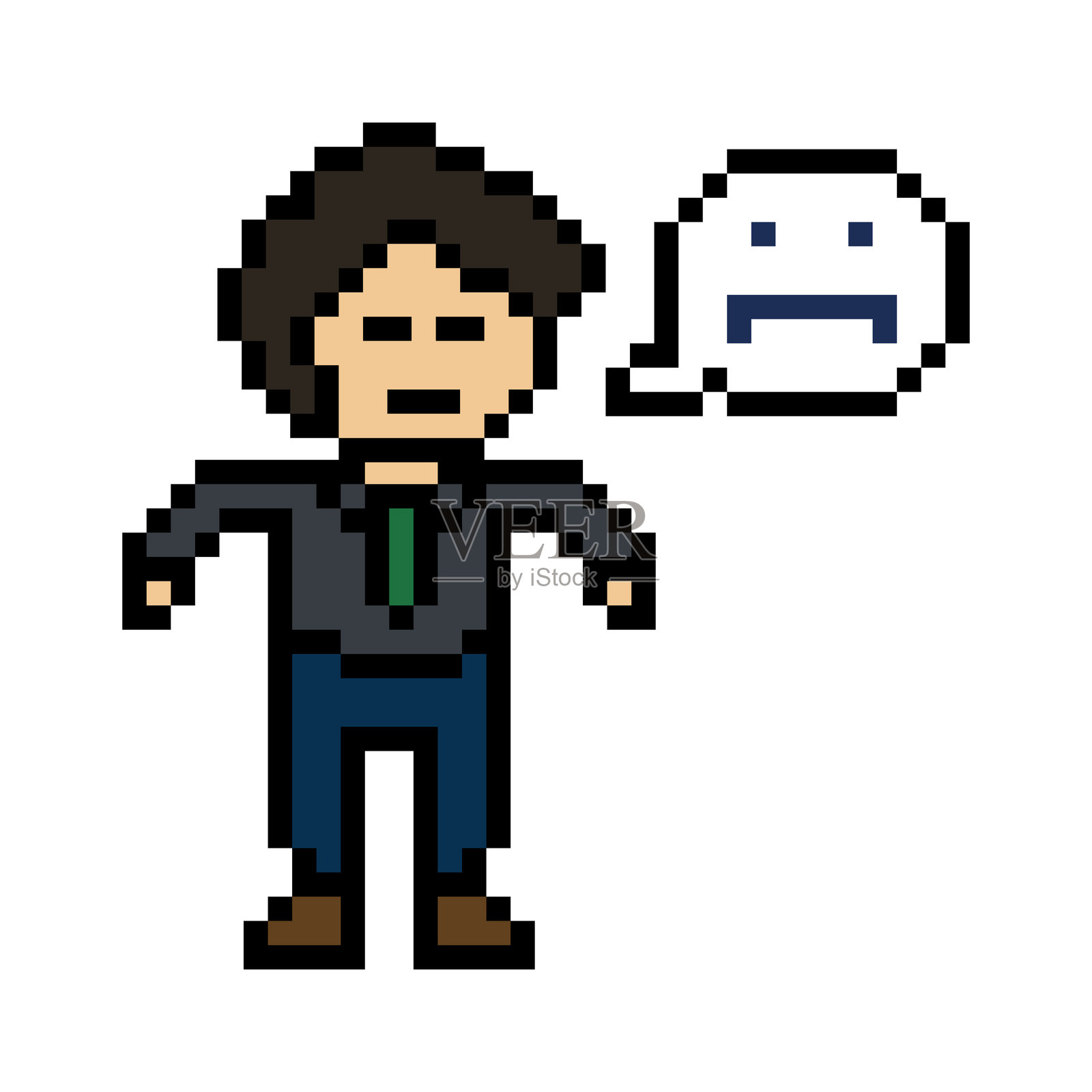 像素卡通8位人物男人伤心疲倦情绪紧张生病不开心感觉装饰8位男性男孩无聊感觉与孤立向量。插画图片素材