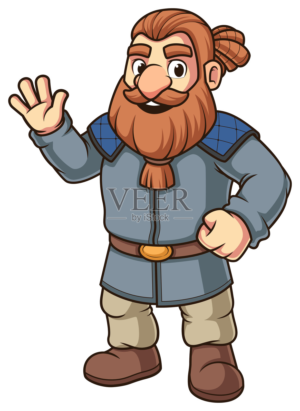 男性中世纪侏儒微笑着向卡通人物打招呼插画图片素材