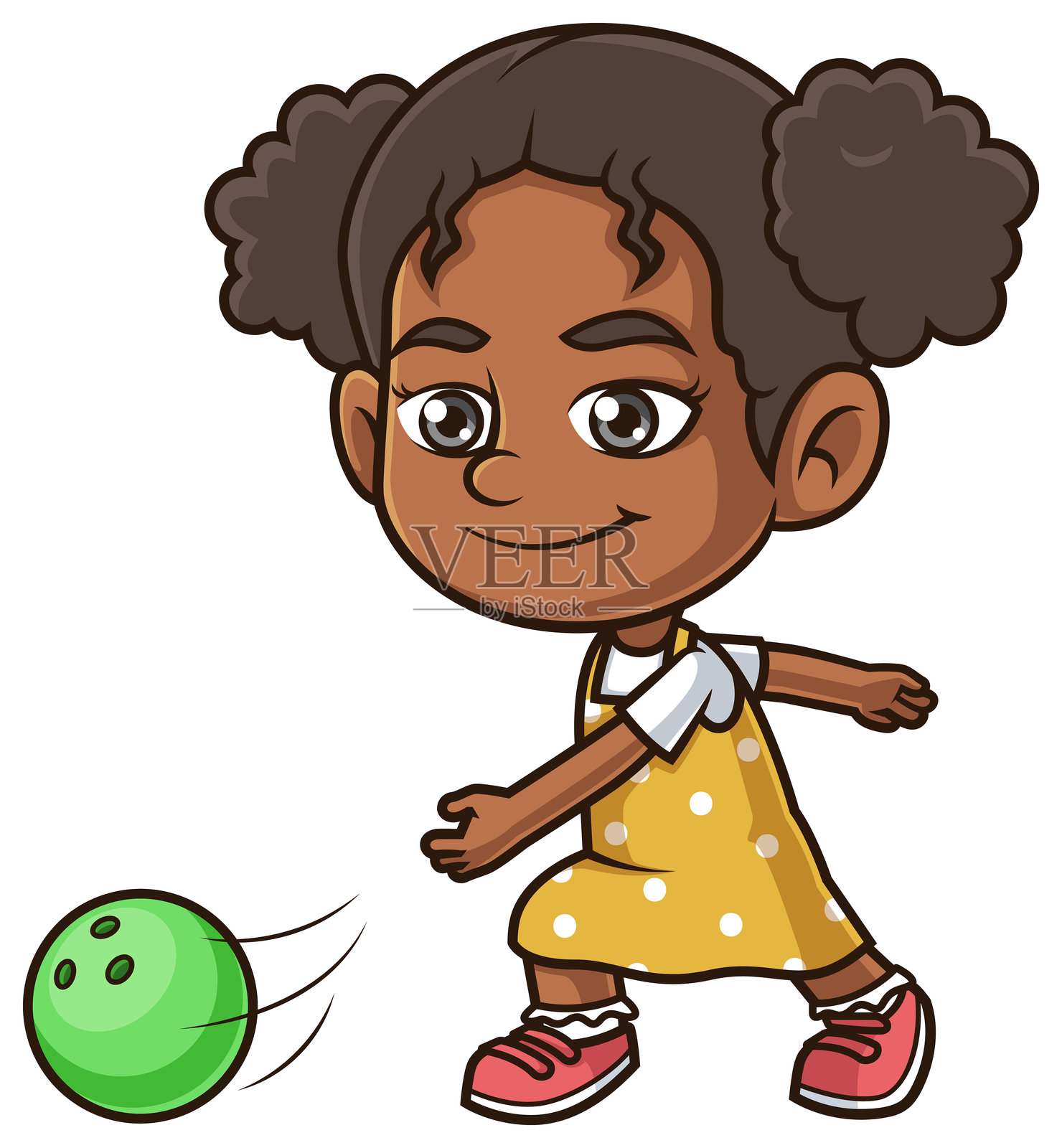 非裔美国女孩保龄球卡通插画插画图片素材