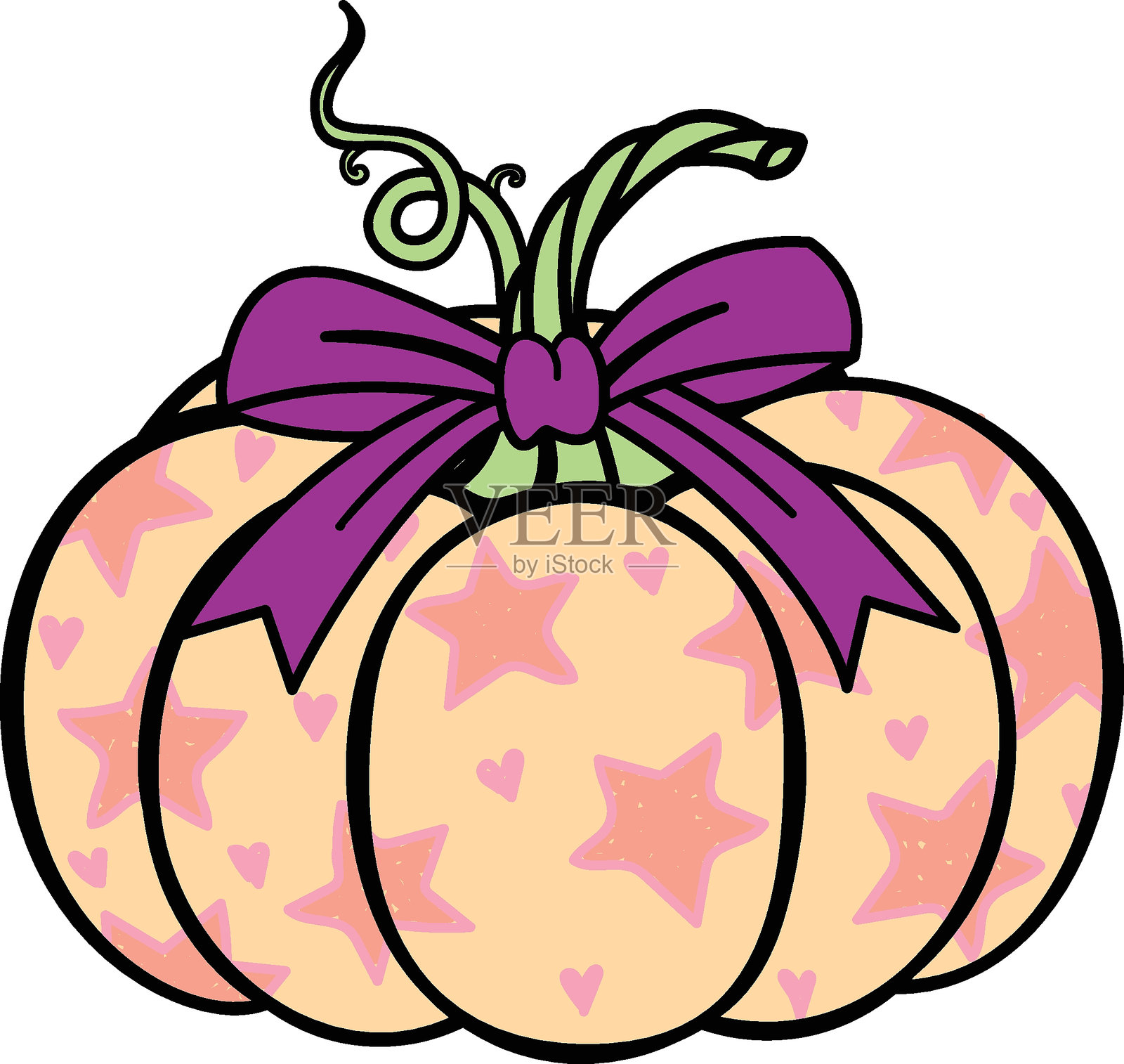 绘制南瓜手绘星星和心的背景。矢量插图。插画图片素材