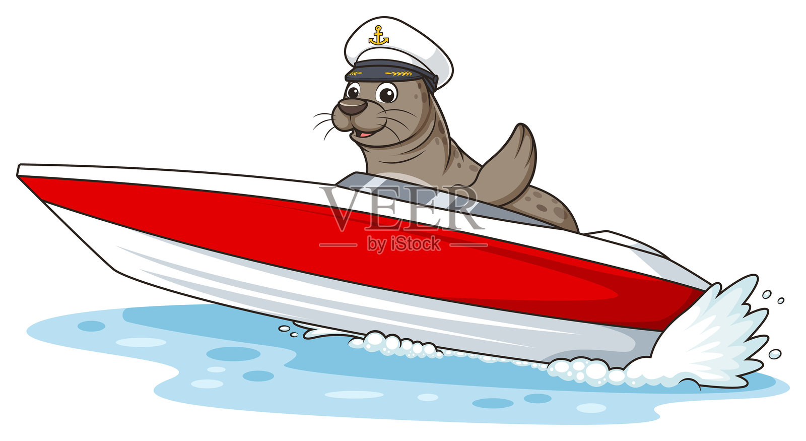 海狮在快艇上的卡通插图插画图片素材