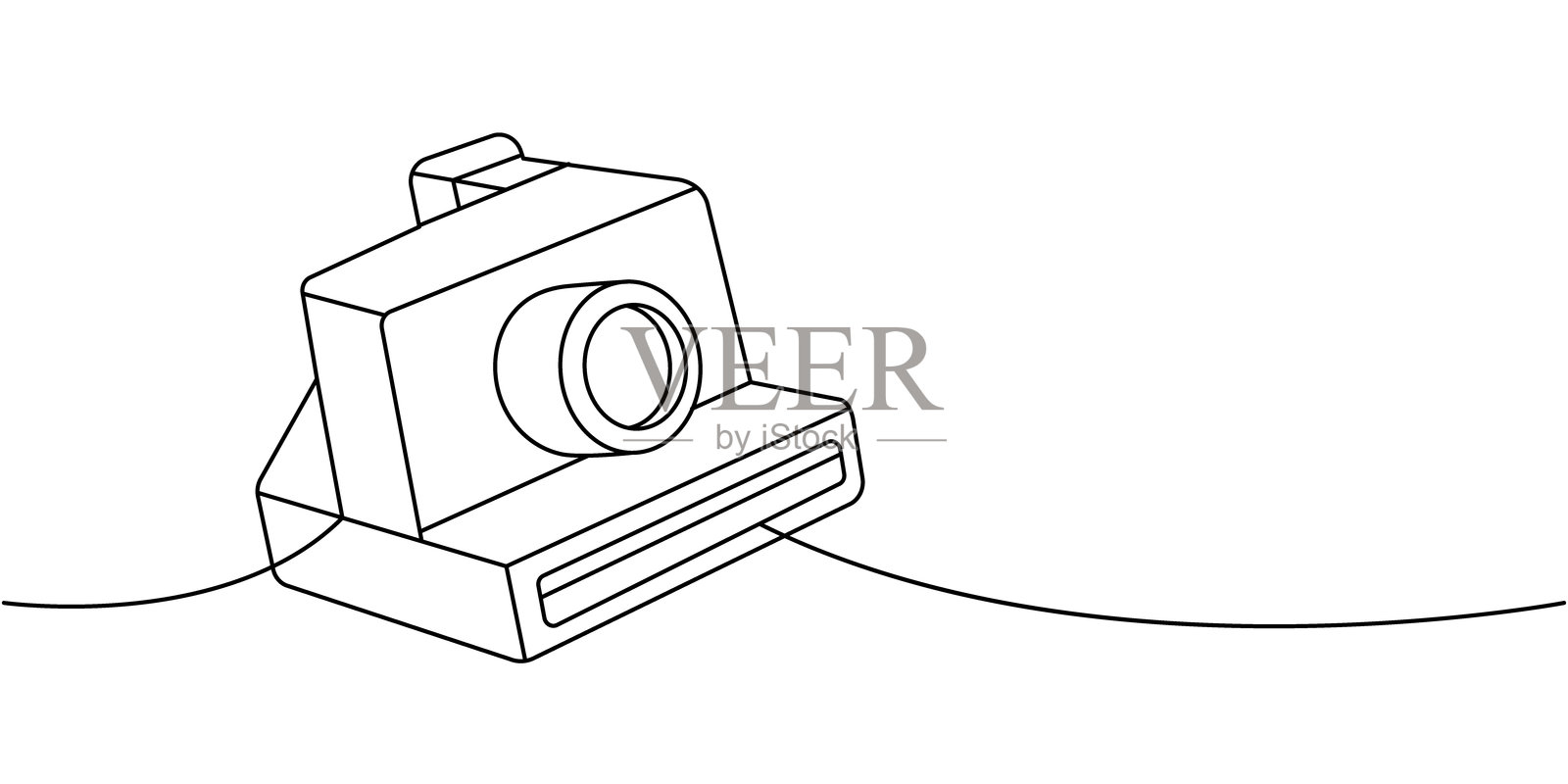瞬间相机一行连续绘图。专业摄影器材。向量线性图解。插画图片素材
