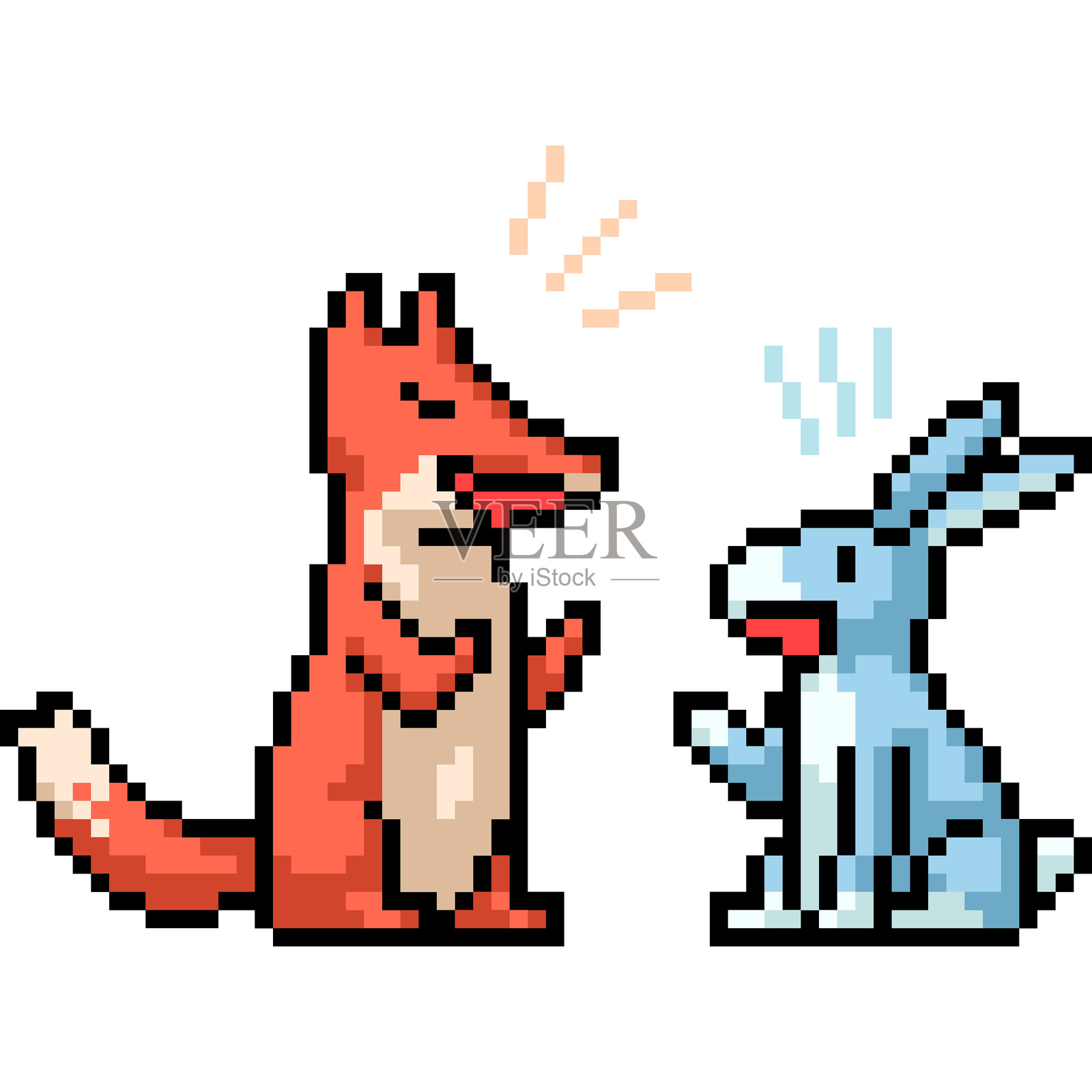 像素艺术的狐狸兔子朋友插画图片素材