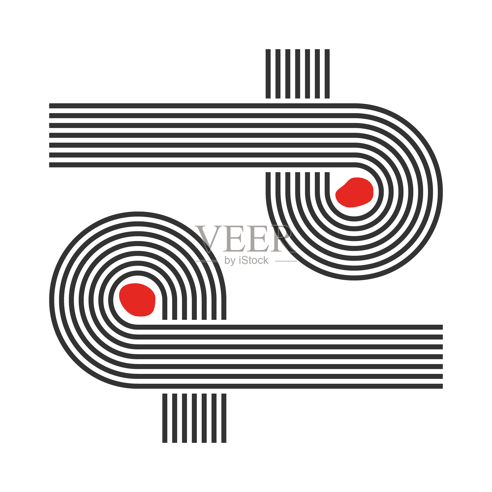 弯曲的平行线，冥想禅宗花园顶部视图或生命平衡矢量插图，河流溪流抽象插画图片素材