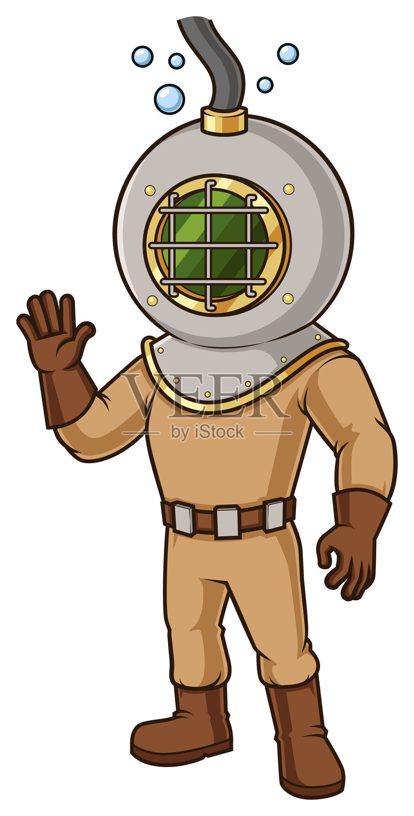 深海潜水员挥舞的卡通插图插画图片素材