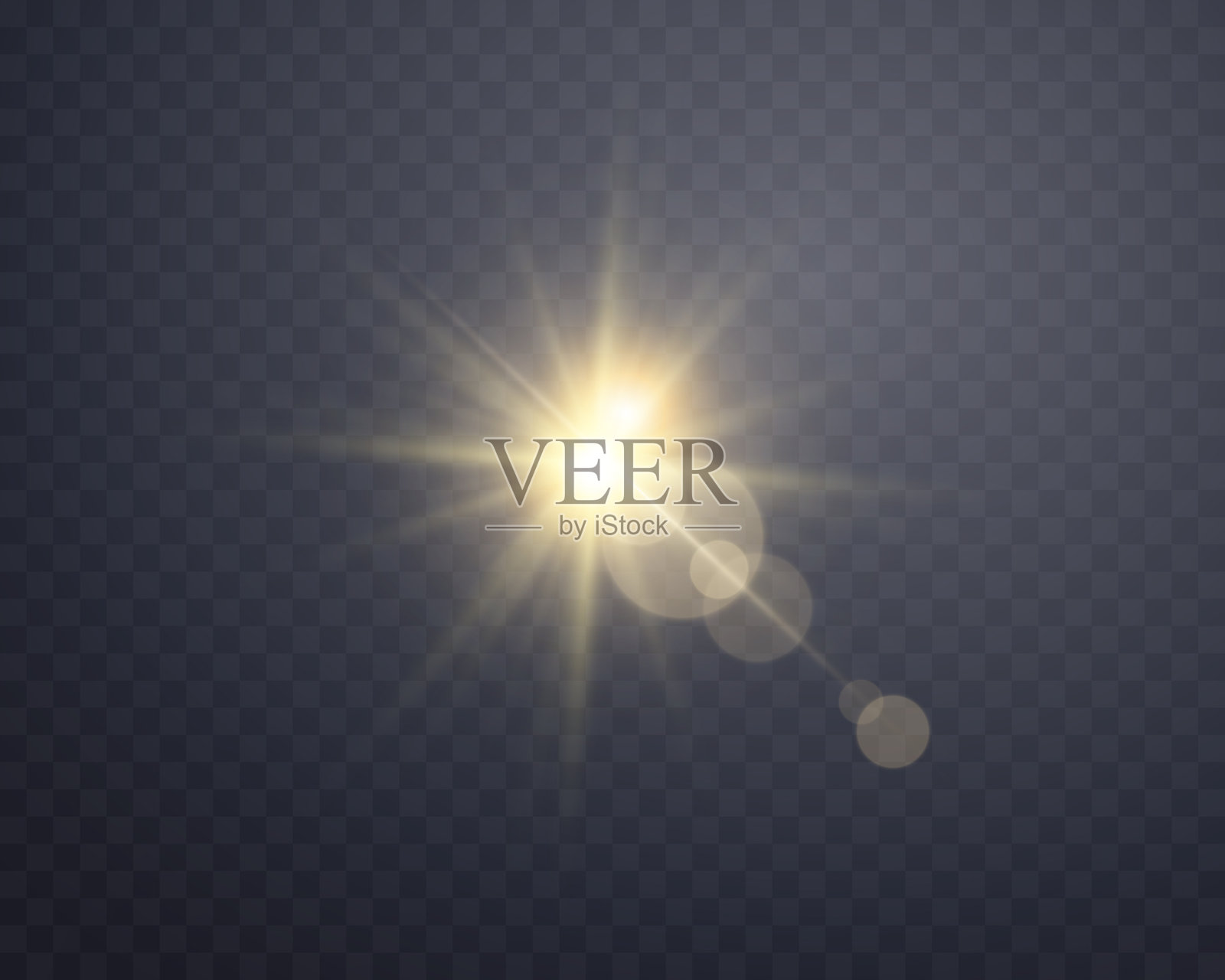 阳光镜头光晕，太阳闪光与光线和聚光灯。金色的光芒在透明的背景上爆发。矢量插图。插画图片素材