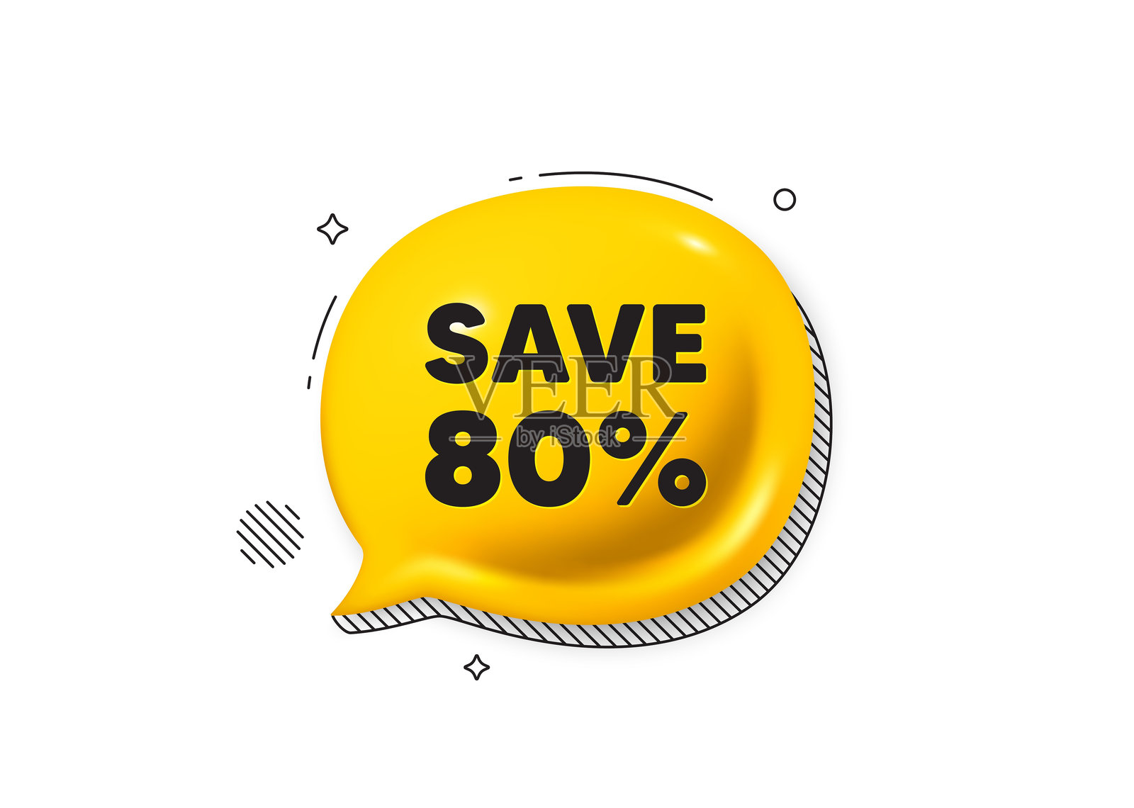 八折优惠。打折报价标志。喜剧演讲泡沫3d图标。向量插画图片素材