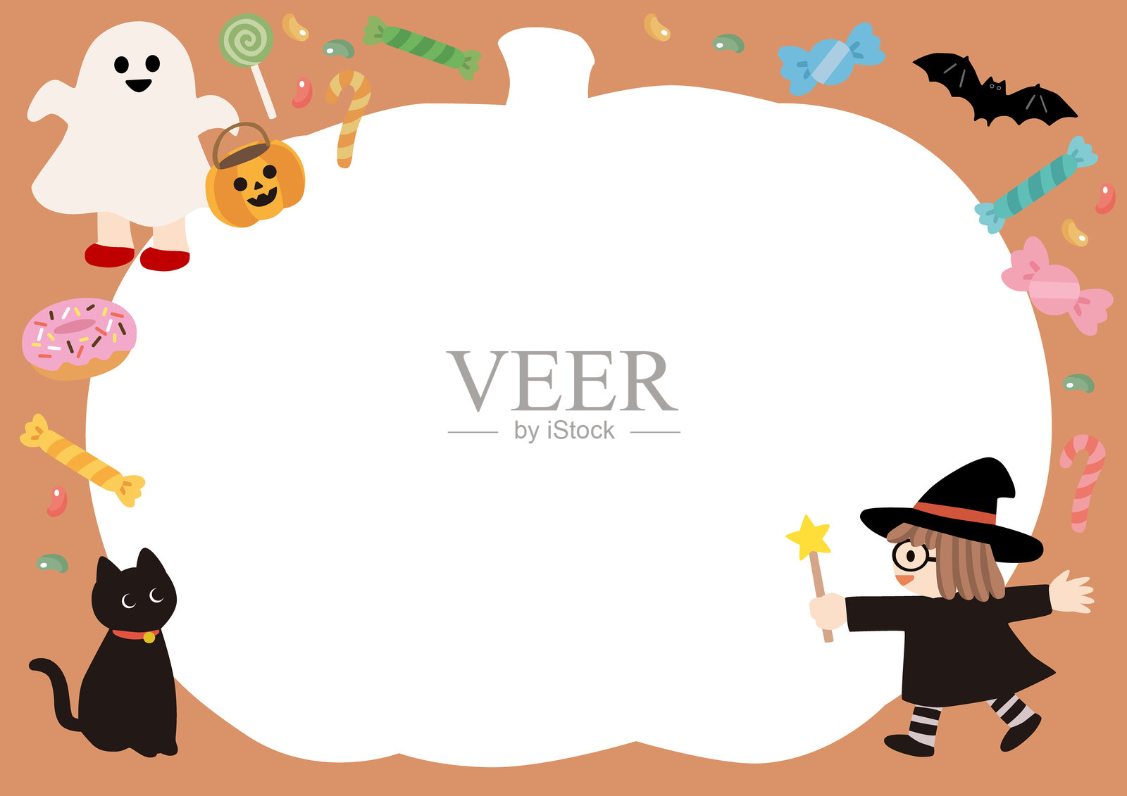 可爱的万圣节矢量框架插画图片素材