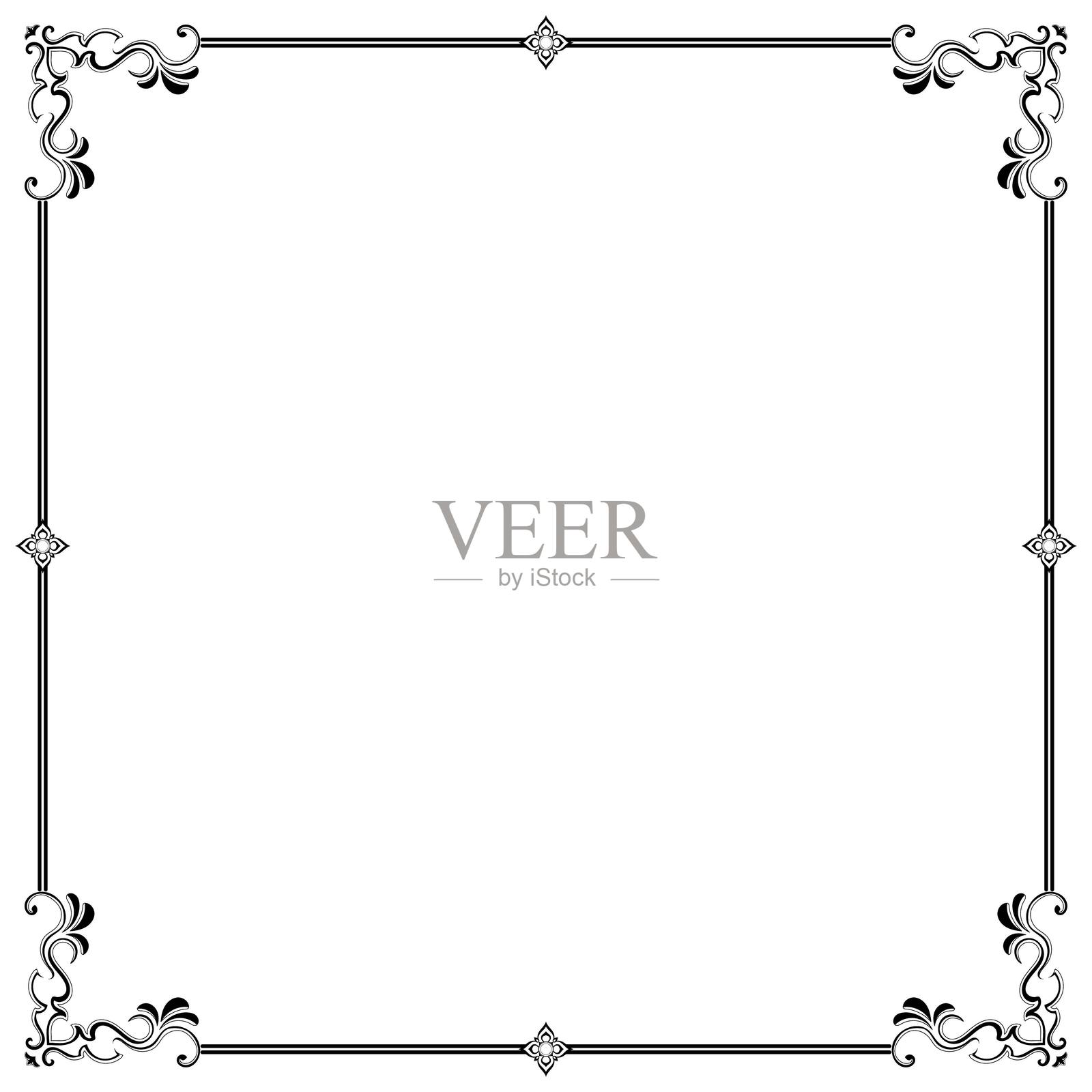 泰国图案框架，复古的黑色角落在清晰的背景。插画图片素材