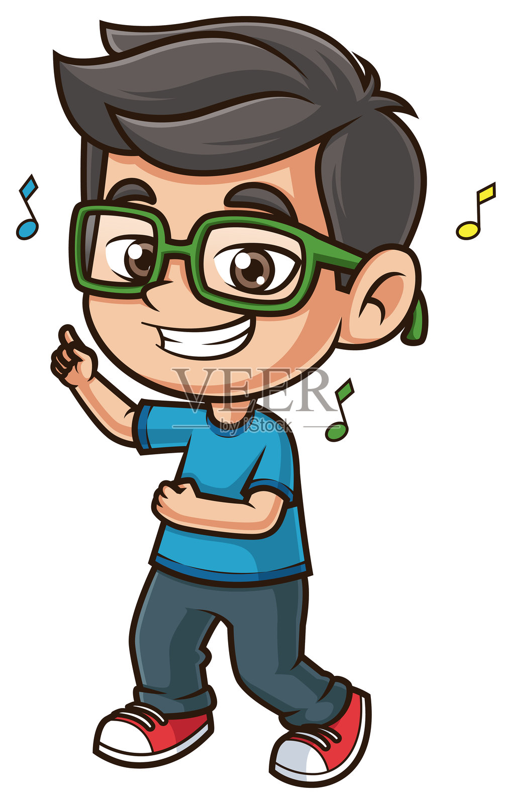 书呆子孩子跳舞的卡通插图插画图片素材