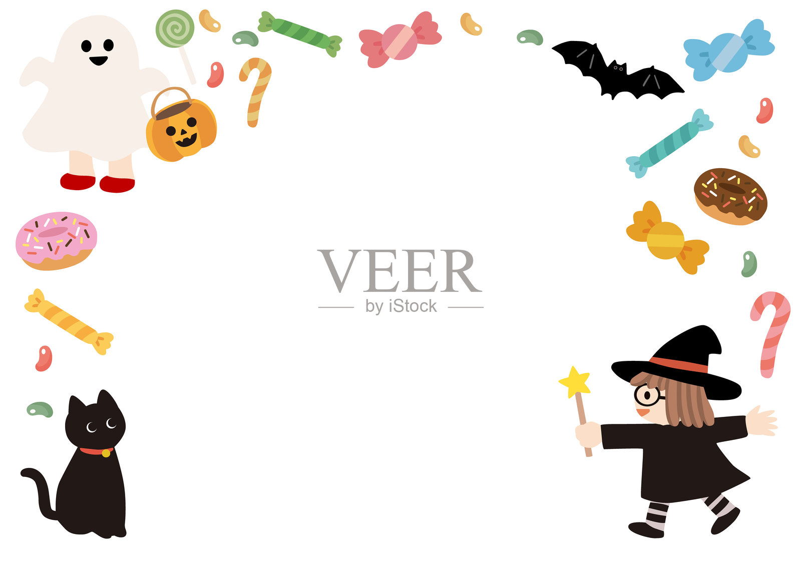 可爱的万圣节矢量框架插画图片素材