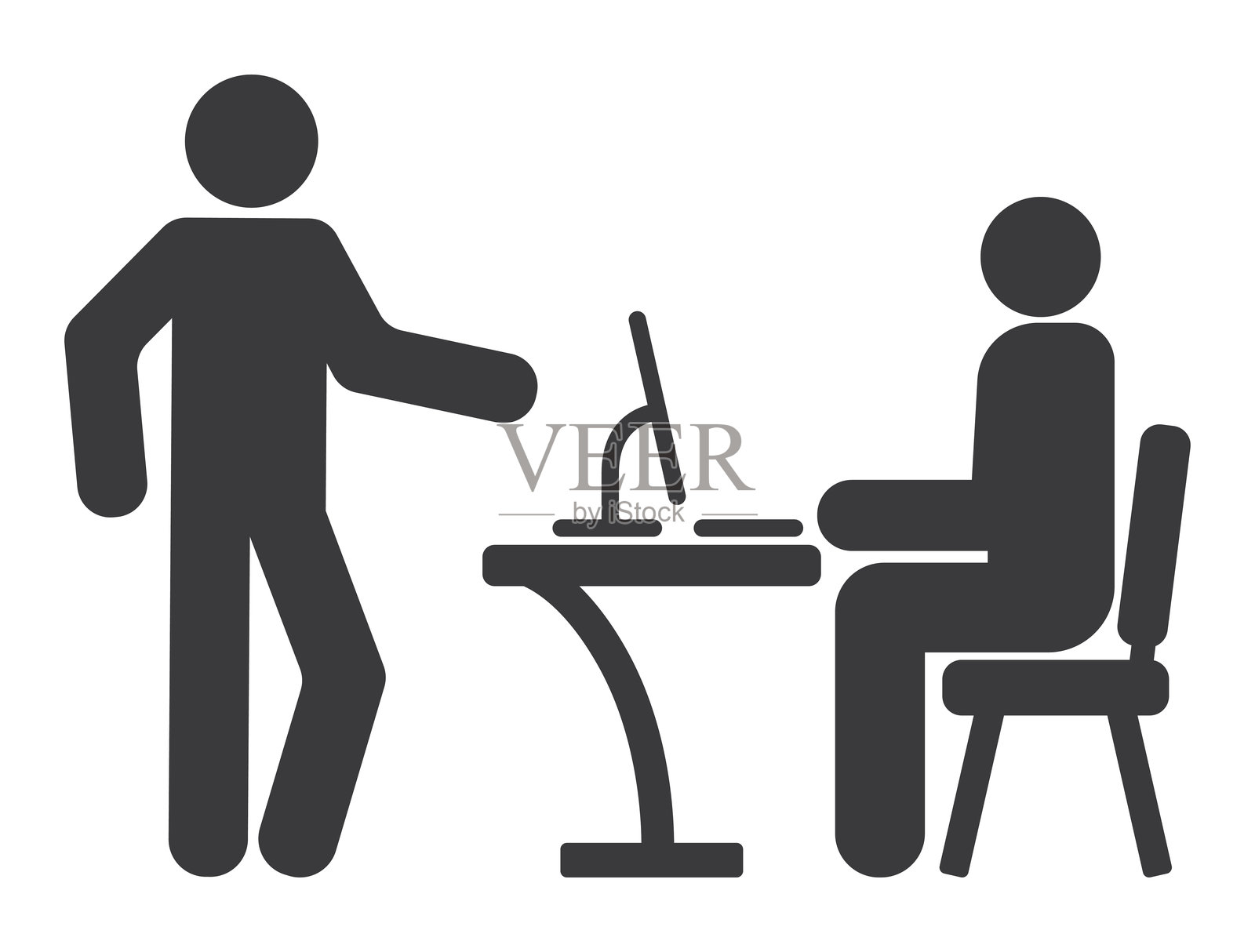 人们为桌面电脑图标而工作插画图片素材