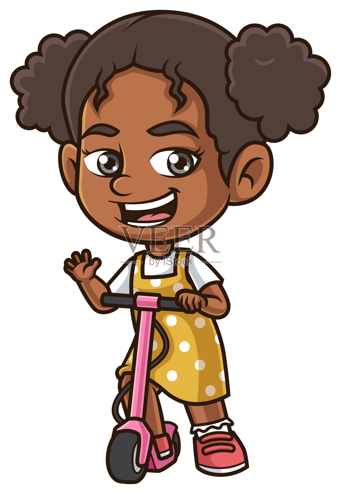 非裔美国女孩骑滑板车的卡通插图插画图片素材